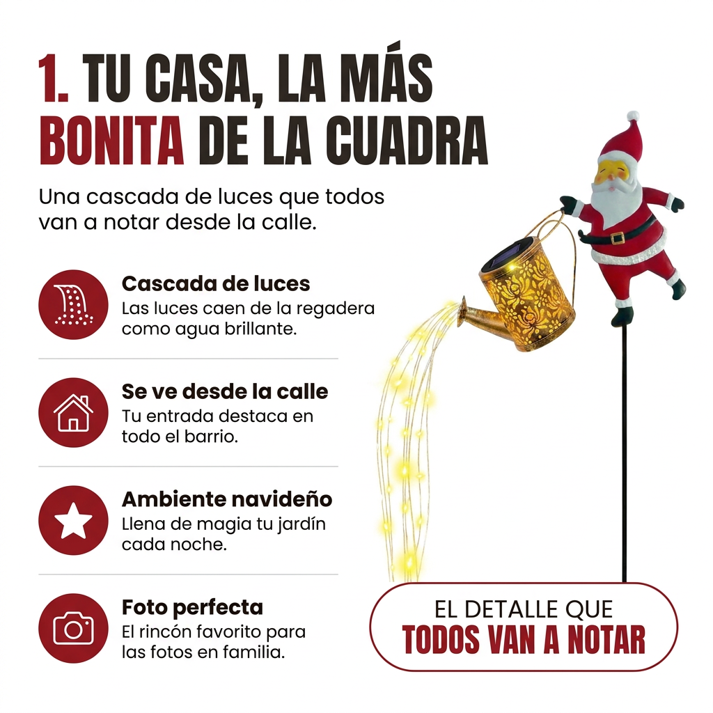 Papá Noel solar con cascada de luces
