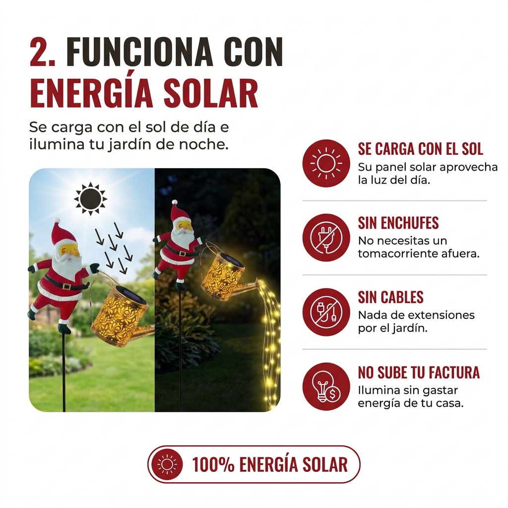 Papá Noel solar con cascada de luces