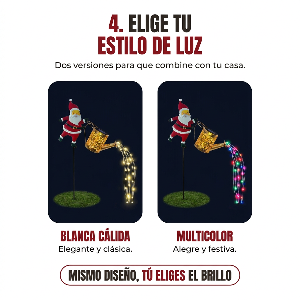Papá Noel solar con cascada de luces